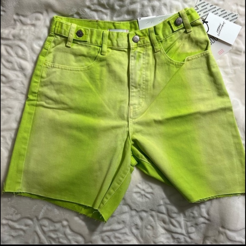 Urban Outfitters Neon Lime Green High-Rise Denim Shorts